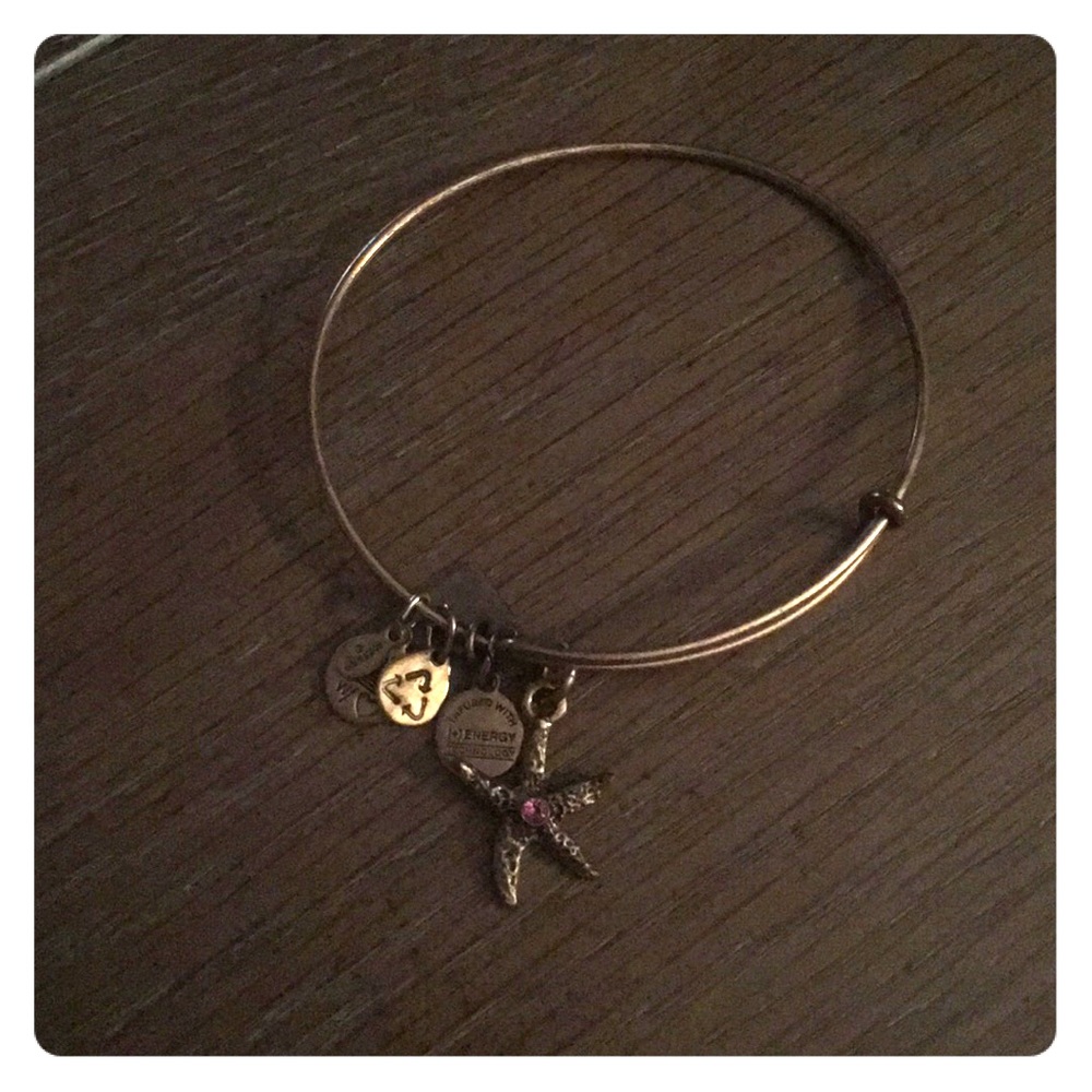 Alex and Ani starfish bangle in gold w/ pink stone